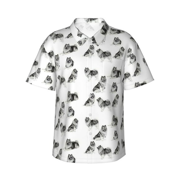 Keeshonds Men'S 3d Print Casual Button Down Shirts, Novelty Hawaiian Short Sleeves 2xl