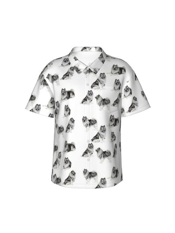 Keeshonds Men'S 3d Print Casual Button Down Shirts, Novelty Hawaiian Short Sleeves 2xl