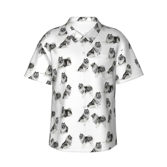 Keeshonds Men'S 3d Print Casual Button Down Shirts, Novelty Hawaiian Short Sleeves L