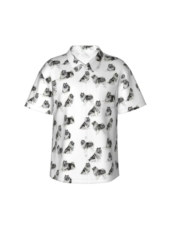 Keeshonds Men'S 3d Print Casual Button Down Shirts, Novelty Hawaiian Short Sleeves S
