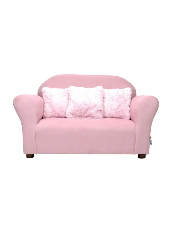 Keet Plush Kids Sofa with Accent Pillows - Pink