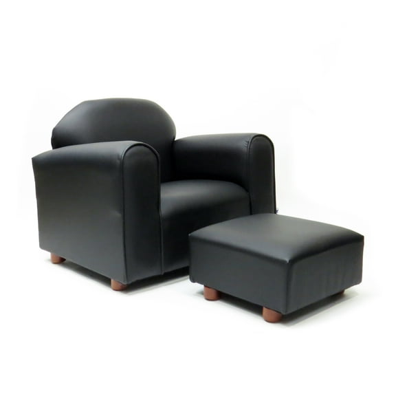 Keet Premium Black Children's Chair, Heavy Duty Faux Leather with Ottoman