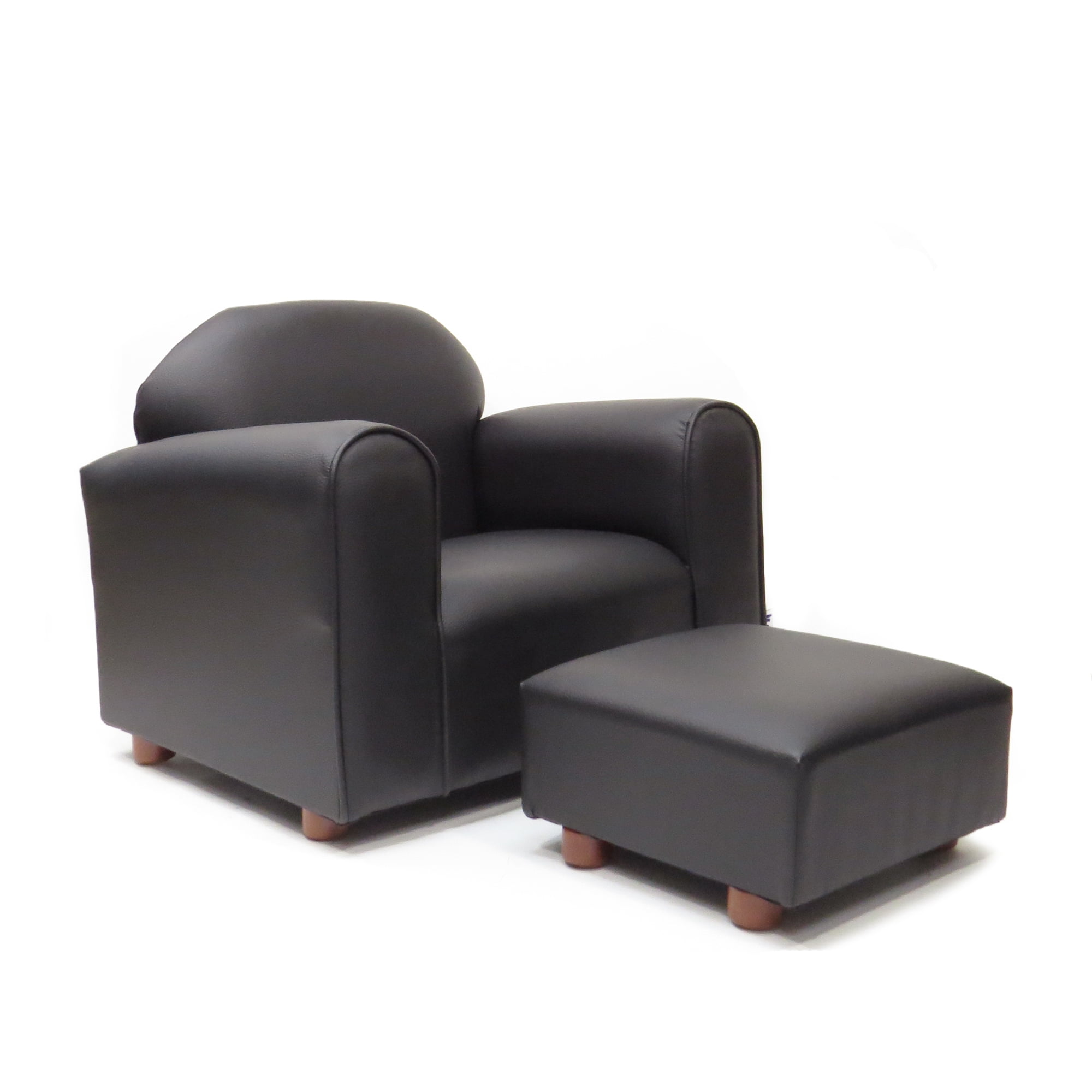 Keet Premium Chocolate Children's Chair, Heavy Duty Faux Leather with Ottoman