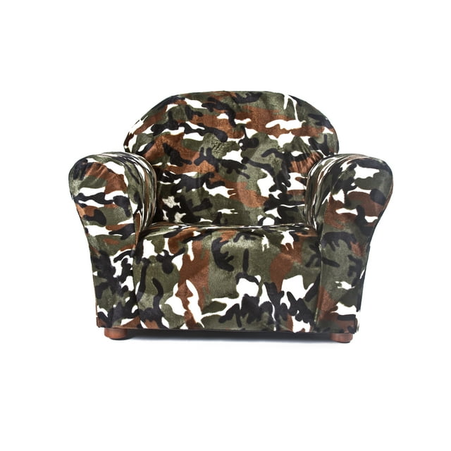 Keet Roundy Children's Wood Multiple Patterns Easy to Clean Roundy Faux Fur Chair, Camo