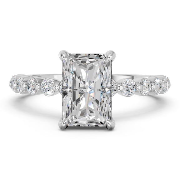 Keeva Jewels 2.60 Carat Radiant Cut Lab Grown Diamond Engagement Ring for Women, Round Cut Accents, F-G/VS, 10K Solid White Gold Ring size 5