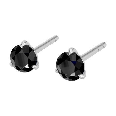 Keeva Jewels 3.00 Carat Round Natural Black Diamond Push Back Unisex Stud Earring Made in 925 White Gold Plated Silver