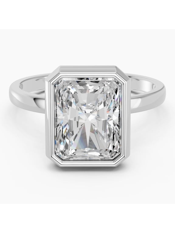 IGI Certified 3.00 Ct F/VS Lab Grown Diamond Radiant Cut Diamond Bazel Set Solitaire Engagement in 10K Solid White Gold For WomenRing size 9.5