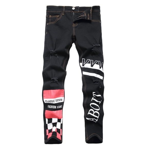 Keevoom Boy's Skinny Jeans Fit Ripped Distressed Stretch Slim Printed Jeans Pants