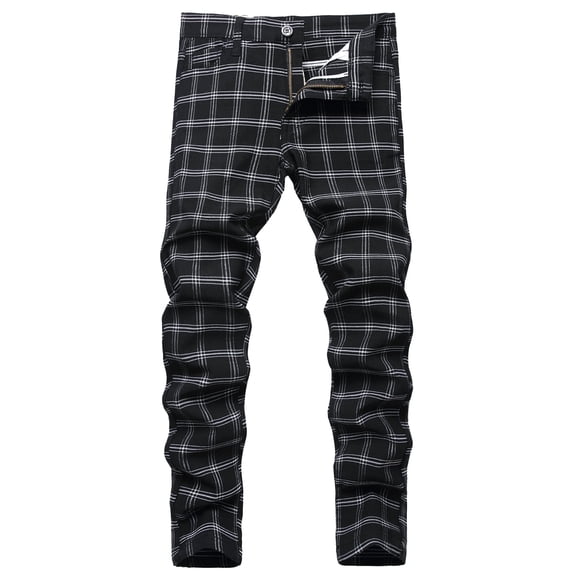 Keevoom Boys Dress Pants School Uniform Plaid Chino Skinny Fit Stretch Fashion Pants