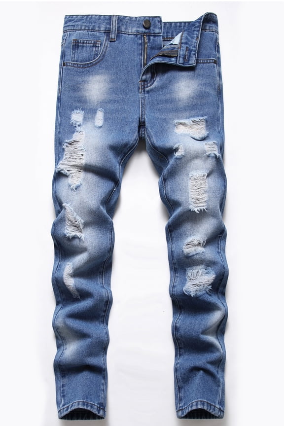 Boys Skinny Fit Ripped Distressed Stretch Slim Washed Jeans