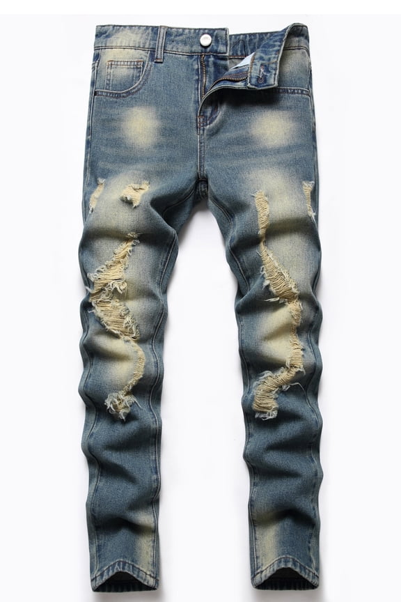 Boys Skinny Fit Ripped Distressed Stretch Slim Washed Jeans
