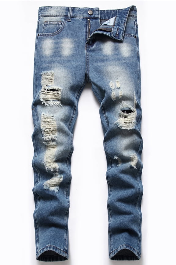 Boys Skinny Fit Ripped Distressed Stretch Slim Washed Jeans