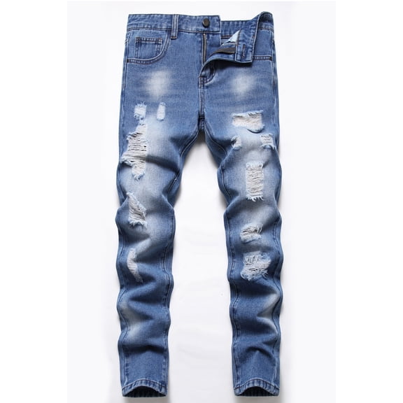 Keevoom Boys Skinny Fit Ripped Distressed Stretch Slim Washed Jeans