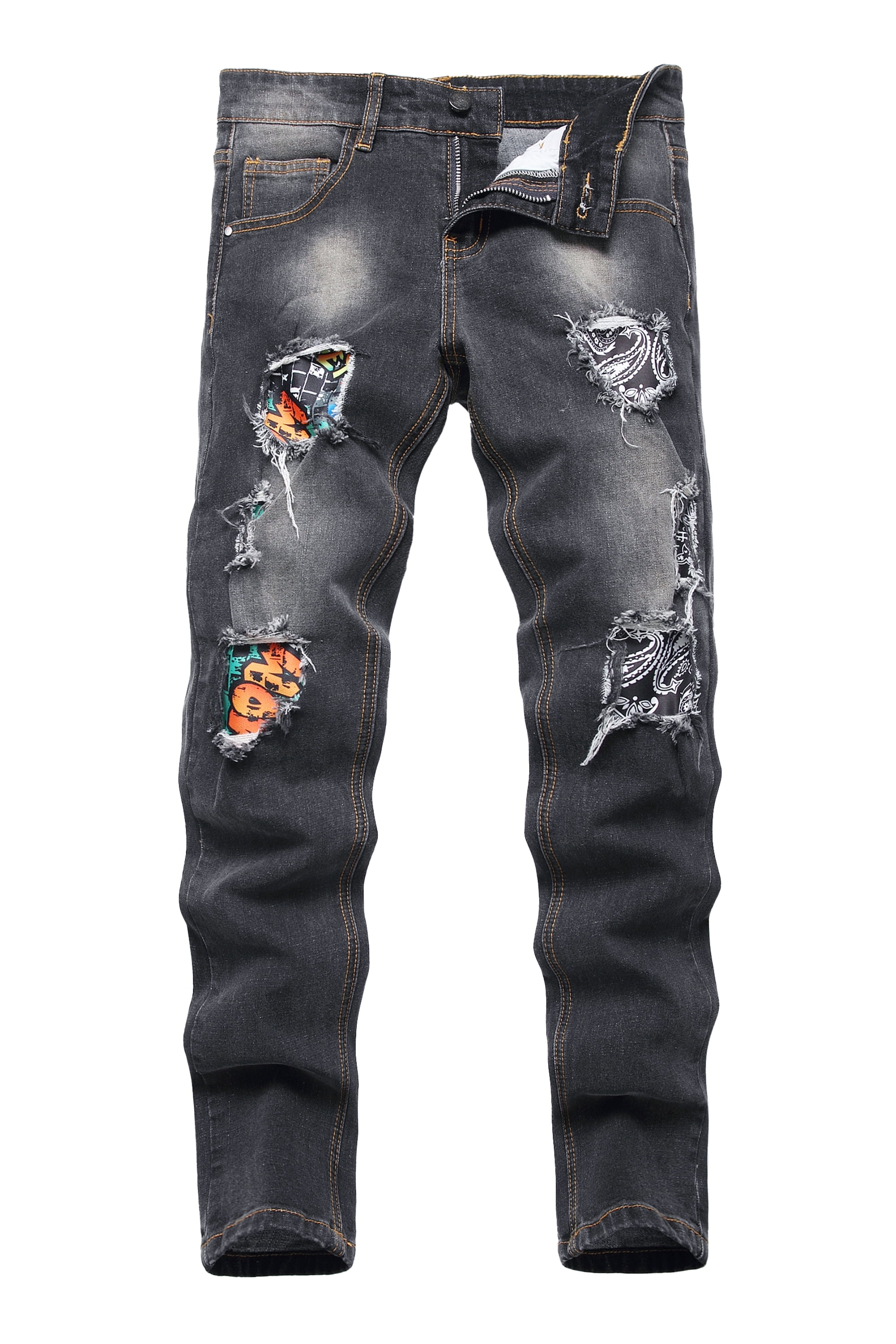 Keevoom Boys Slim Fit Jeans Skinny Ripped Distressed Stretch Slim Patch