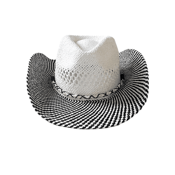 Keevoom Cowboy Straw Hats for Women Men Black White Sunshade Beach Party Hat