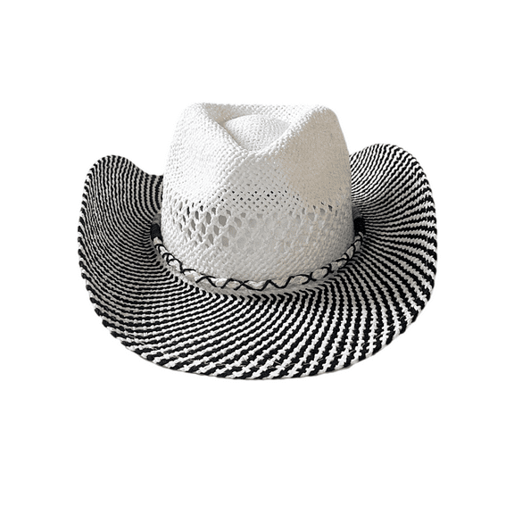 Keevoom Cowboy Straw Hats for Women Men Black White Sunshade Beach Party Hat