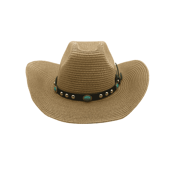 Keevoom Cowboy Straw Hats for Women Men Roll Brim Western Cowgirl Straw Hat Sunshade Hat