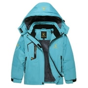 KEEVOOM Girls Waterproof Ski Jacket Kids Winter Warm Snow Coat Hood Fleece Raincoats