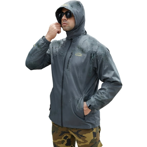 Keevoom Mens Hooded Waterproof Rain Jacket Lightweight Outdoor Windproof Raincoat Jacket