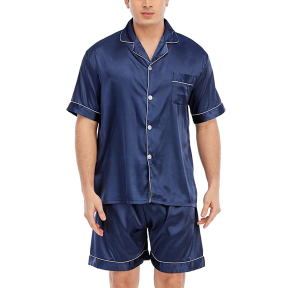 Keevoom Mens Silk Satin Pajamas Set Casual Short Sleeve Button Down Sleepwear Loungewear