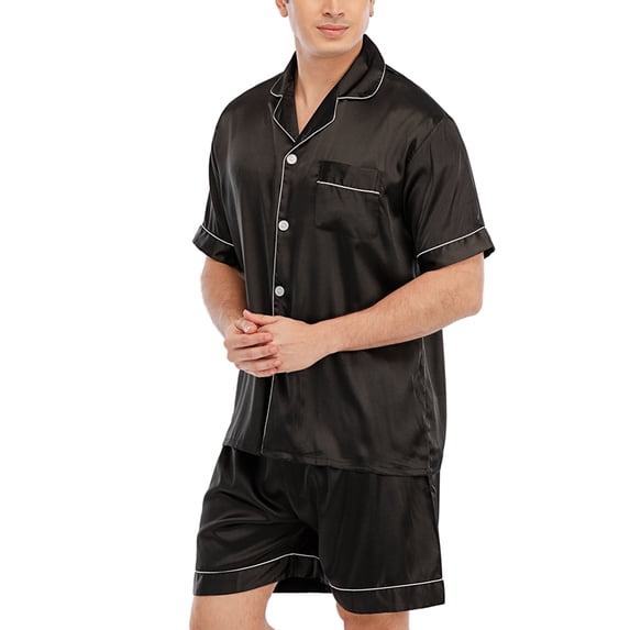 Keevoom Mens Silk Satin Pajamas Set Casual Short Sleeve Button Down Sleepwear Loungewear