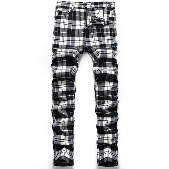 Keevoom Mens Slim Fit Dress Pants Casual Stretch Flat-Front Plaid Chinos Pants