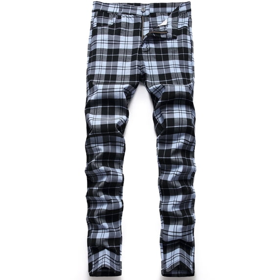 Keevoom Mens Slim Fit Dress Pants Casual Stretch Flat-Front Plaid Chinos Pants