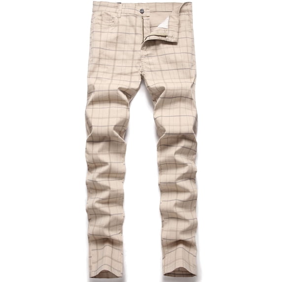 Keevoom Mens Slim Fit Dress Pants Casual Stretch Flat-Front Plaid Chinos Pants