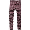 thumbnail image 1 of Keevoom Mens Slim Fit Dress Pants Casual Stretch Flat-Front Plaid Chinos Pants, 1 of 6