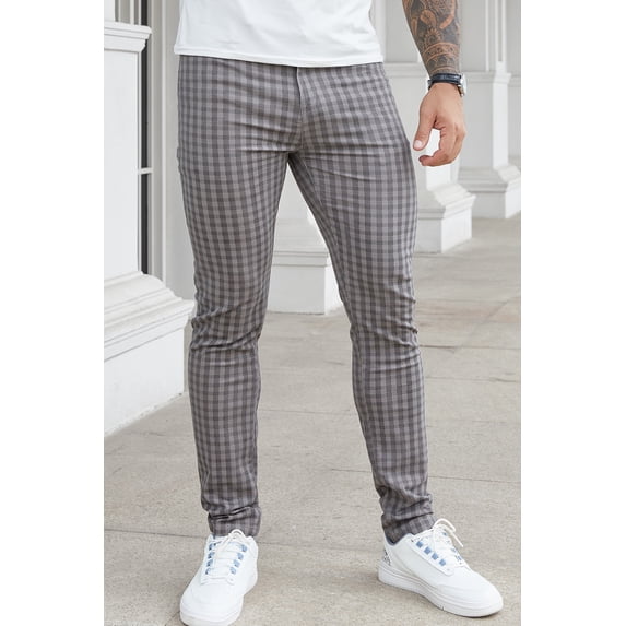 Keevoom Mens Slim Fit Dress Pants Casual Stretch Flat-Front Plaid Chinos Pants