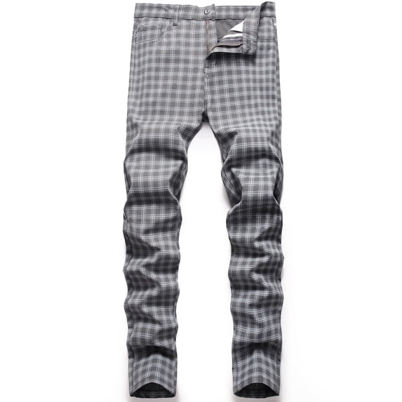 Keevoom Mens Slim Fit Dress Pants Casual Stretch Flat-Front Plaid Chinos Pants