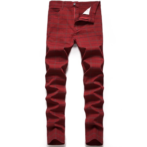 Keevoom Mens Slim Fit Dress Pants Casual Stretch Flat-Front Plaid Chinos Pants