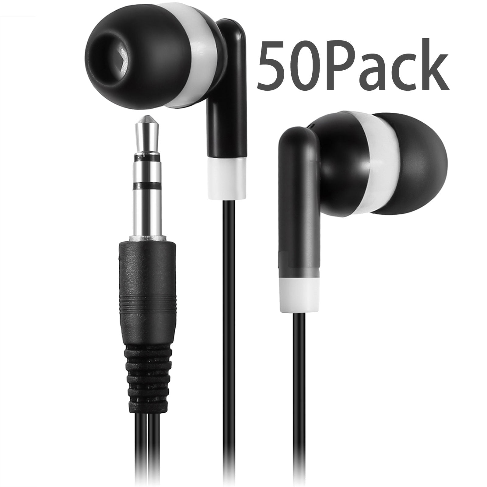 Keewonda KMT50-WT Black Earbuds Bulk Headphones , Bundle, 50 Pack