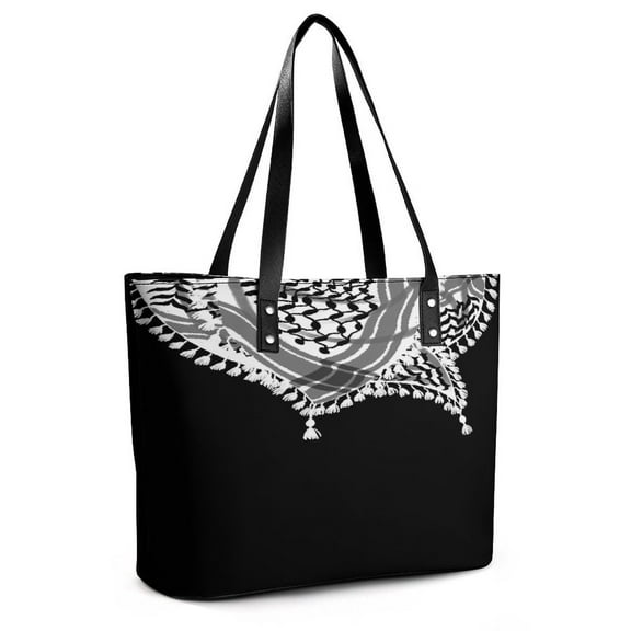 Keffiyeh Neck Scarf Woman Leather Handbags Large Tote Bag Fashion Portable Handbags With Zipper