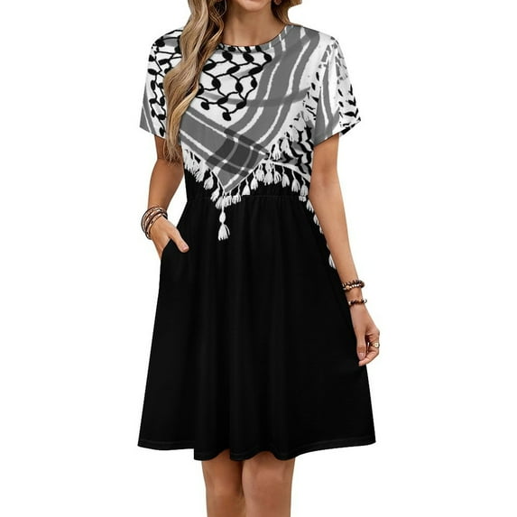 Keffiyeh Neck Scarf Women's Dress Short Sleeve Summer Sundress Summer Women Clothes