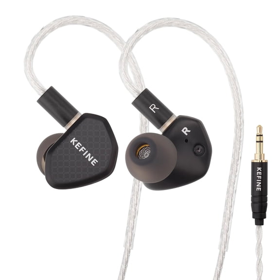 Kefine Klean in Ear Monitor Headphones,10mm DLC Wired Gaming Earbuds,0.75mm 2Pin Cable inears for Audiophile（Black,no mic）