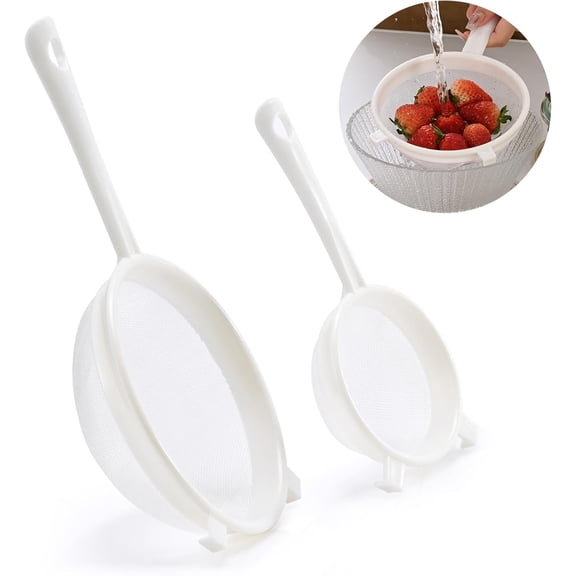 Kefir Strainer Set, 2-Size Plastic Non-Metal Sieve with Fine Mesh for Kefir Grains, Milk Kefir, Water Kefir & Kombucha - Durable, Food Grade & Easy Clean