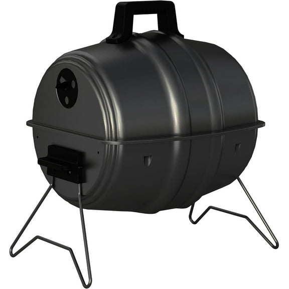 Keg A Que Charcoal BBQ Grill, Portable Outdoor Barbecue with Durable Powder Coated Hood and Bowl, 186 Square Inch Cooking Area, Black