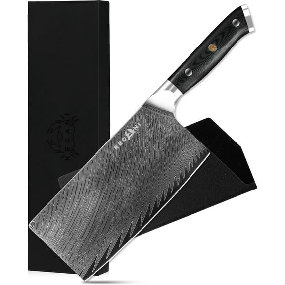 Kegani 7" Meat Cleaver Knife - Damascus 73 Layers AUS-10 Steel Core Butcher Knife - G10 Handle Chinese Knife with Gift Box & Sheath