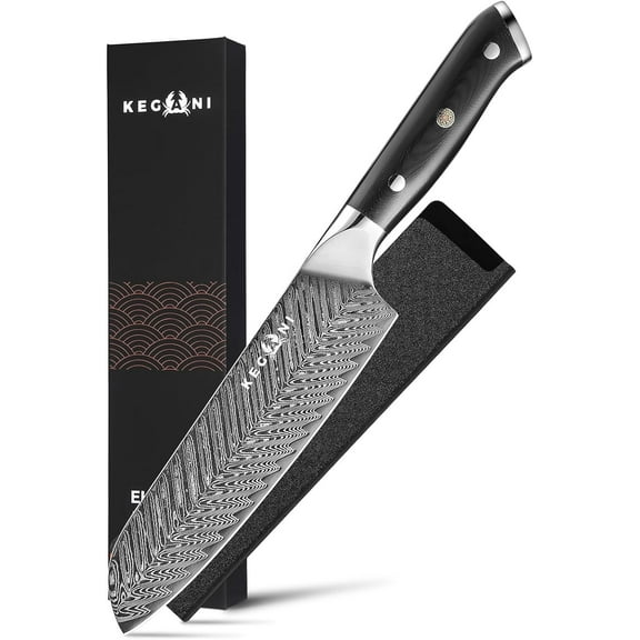 Kegani 7" Santoku Knife Japanese Santoku Knife, 73 Layers AUS-10 Damascus Santoku Knife, G10 Handle FullTang Damascus Japanese Knife with Case & Sheath