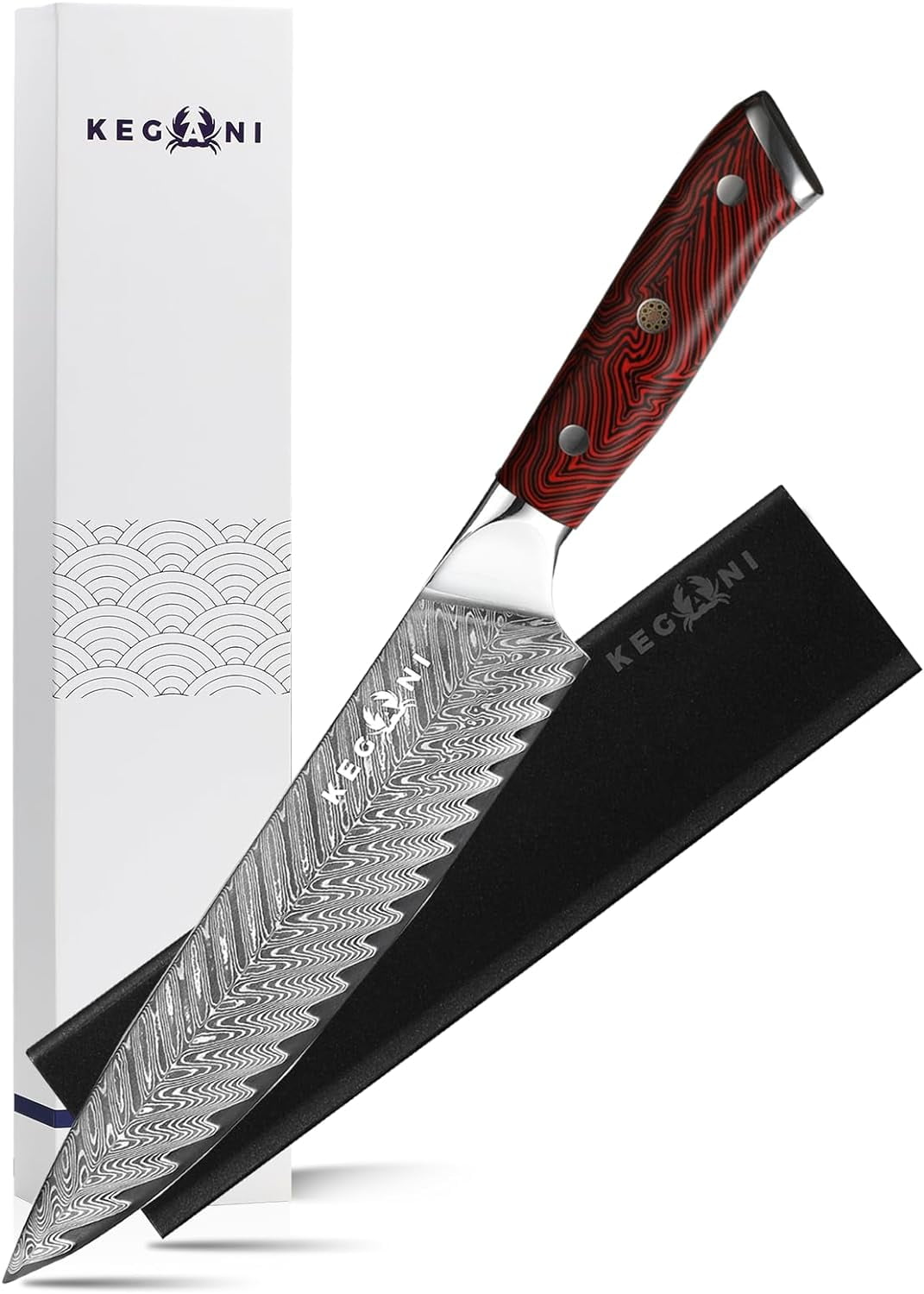 Kegani Chef's Knife - 8 Inch Professional Chef Kinfe - 67 Layers VG-10 Japanese Damascus Super Steel Ultra Sharp Kitchen Knife - Ergonomic Handle, Gift Box - Flame Knight Series