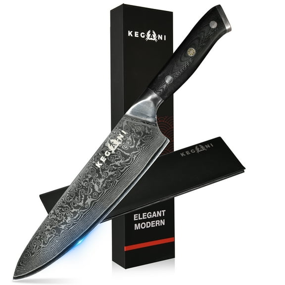 Kegani Japanese Chef Knife-8 inch Chef knife - Japanese VG10 Steel 67 Layer Damascus Knife with G10 Handle-Gift Box & Sheath(8''Chef Knife)