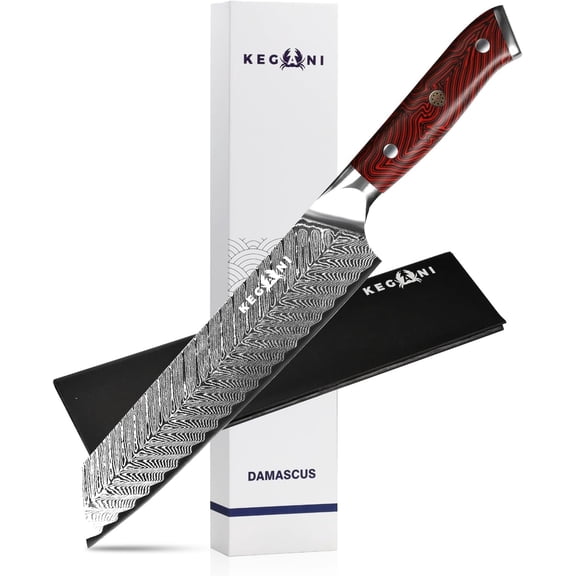 Kegani Kiritsuke Knife - 8 Inch Professional Chef Knife, 67 Layers Japanese VG-10 Damascus Steel Kitchen Gyuto Chef's Knife - Ergonomic Handle, Gift Box - Flame Knight Series