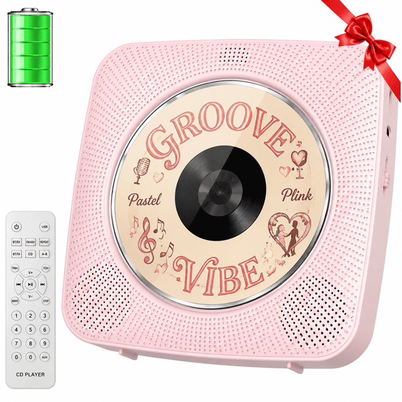 Kegaudio Bluetooth CD Player for Home Rechargeable Desktop Wall Mount Portable CD Player with FM Radio Built in Speaker, Pink