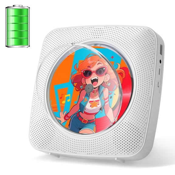 Kegaudio CD Player for Home Rechargeable Desktop Wall Mount Portable CD Player with Bluetooth FM Radio Built in Speaker, White