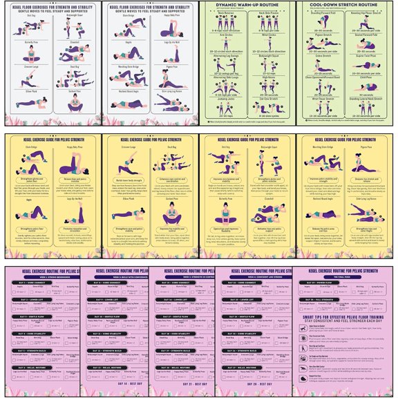 Kegel Exercise Chart for Women and Men, 30-Day Pelvic Floor Workout Planner, Kegel Fitness Poster with Step-by-Step Guide, Core Strength & Bladder Control Training