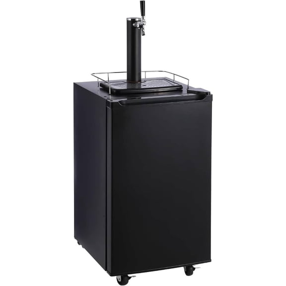 Kegerator and Keg Beer Cooler Single Faucet Draft Beer Dispenser Full Size Keg Refrigerator with Adjustable Shelves Drip Tray Rail Stainless Steel Black Spotless Finish Fan Cooling Auto Defrost 97L