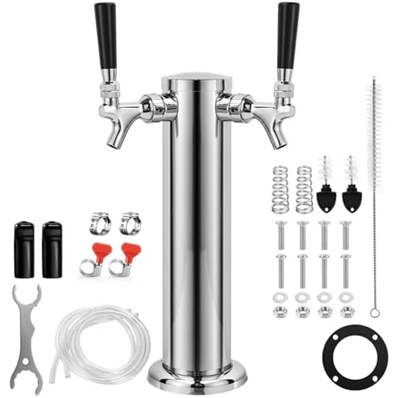 Kegerator Tower Dual Tap Kegerator Tower Beer Tap Tower 3 Flange Beer Tower Dispenser Stainless Steel Double Tap Keg Tower with Pre-assembled Lines Kegerator Tap Tower Kit