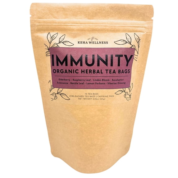 Keha Wellness Organic Immunity Herbal Tea, 15-Count - Caffeine-Free, Made in USA