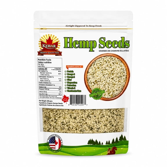 Kehar Hulled Hemp Seeds 200g Plant-Based Superfood Rich in Protein, Omega 3 & 6, Keto-Friendly, Gluten-Free, Non-GMO, Raw Shelled Hemp Hearts for Smoothies, Salads, Baking, and Snacking